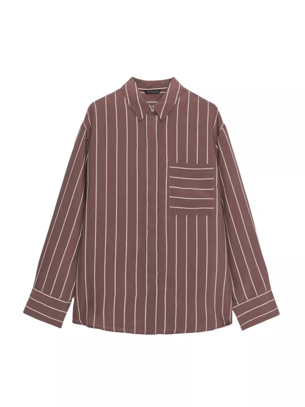 Zara Womens Striped Long-Sleeve Shirt in Brown